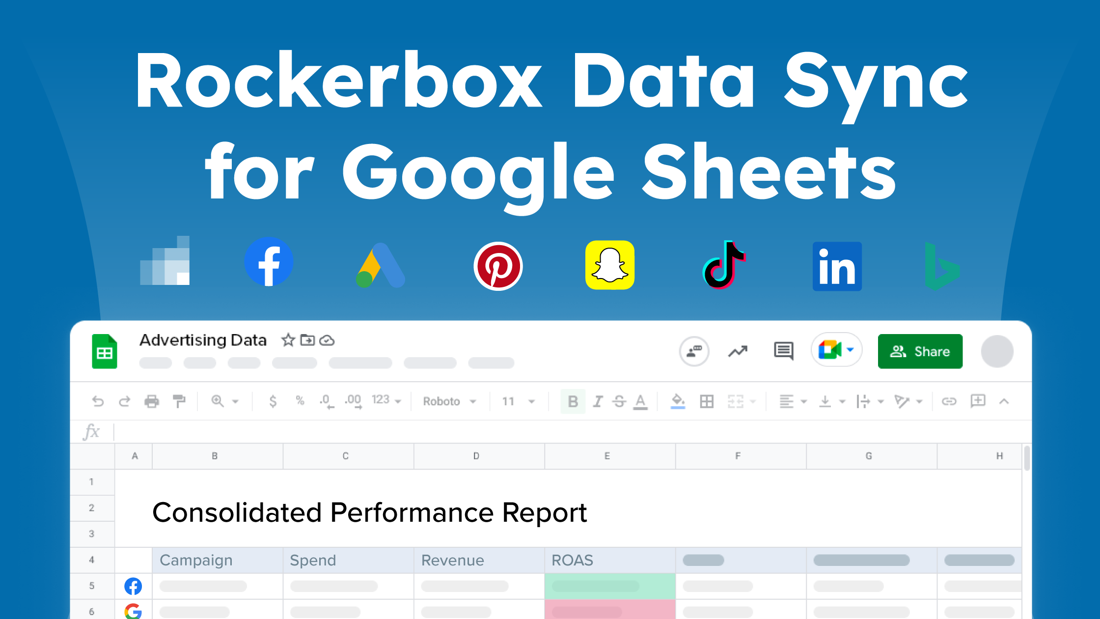 rockerbox marketing attribution data for google sheets